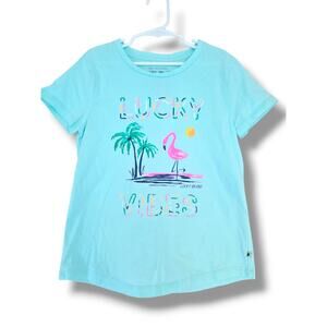 Lucky Brand Girls Lucky Vibes Graphic Tee Medium (8-10) Flamingo